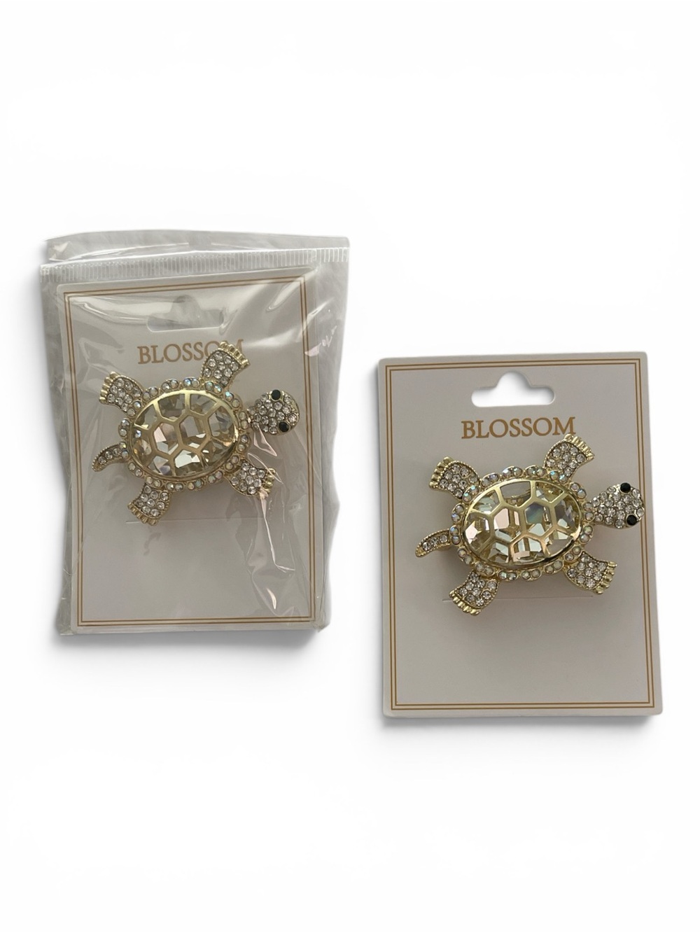 RHINESTONE GOLD TONE TURTLE PIN BROOCH